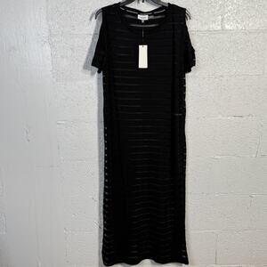 Calvin Klein Women's Crochet Cold-Shoulder Dress Swim Cover-up, black - S/M